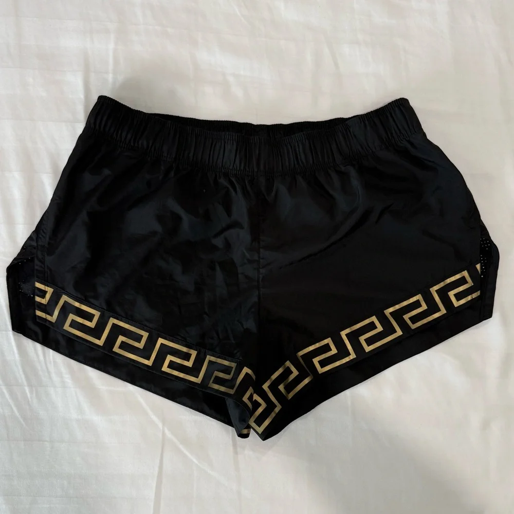 Versace Greca Women's Athletic Shorts in Black with Gold Accents - Picture 4 of 8